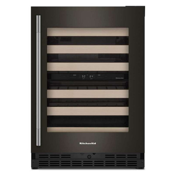 Kitchenaid® 24" Undercounter Wine Cellar with Full-Extension Wood-Front Racks KUWR524SBE