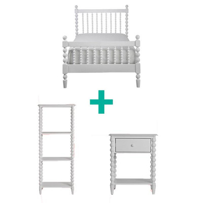 Spindle Package - Single bed, side table, and bookcase