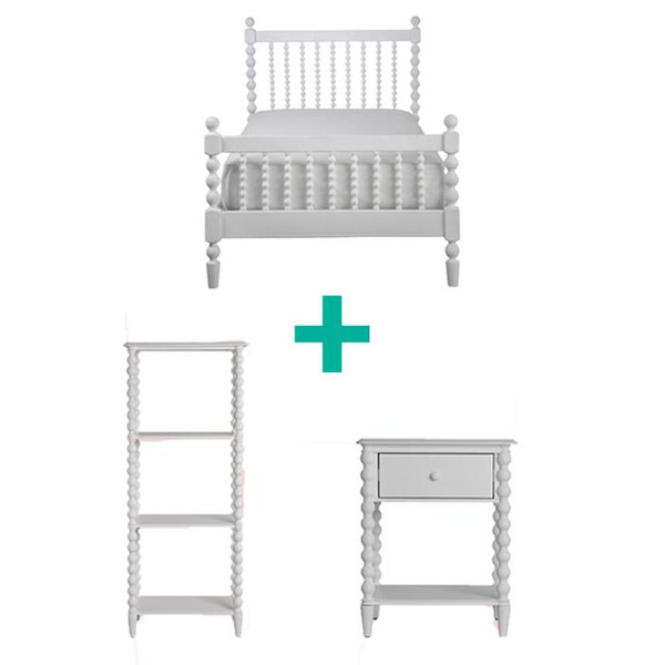 Spindle Package - Single bed, side table, and bookcase