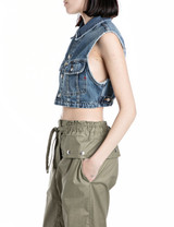 GILET CROPPED DENIM 9ZERO1  MEDIUM BLUE WY7Z1