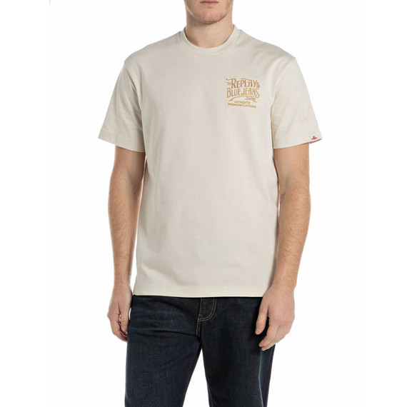 T-SHIRT GIROCOLLO IN JERSEY CON RICAMO M3252 VINTAGE WHITE