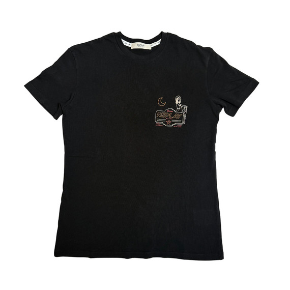 T-SHIRT IN JERSEY CON STAMPA GRAFICA BLACK W3566E
