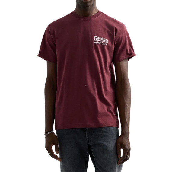 T-SHIRT WITH MOTORCYCLING LETTERING BORDEAUX