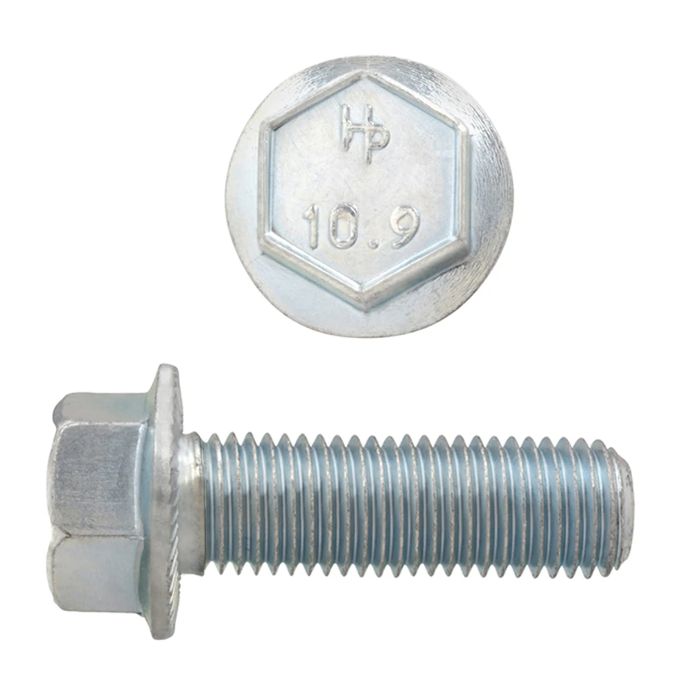 6 M10-1.25 X 30 Metric Hex Flange Bolts Grade 10.9 With Matching Serrated Nuts - Zinc Plated, By Rivercity Fastener