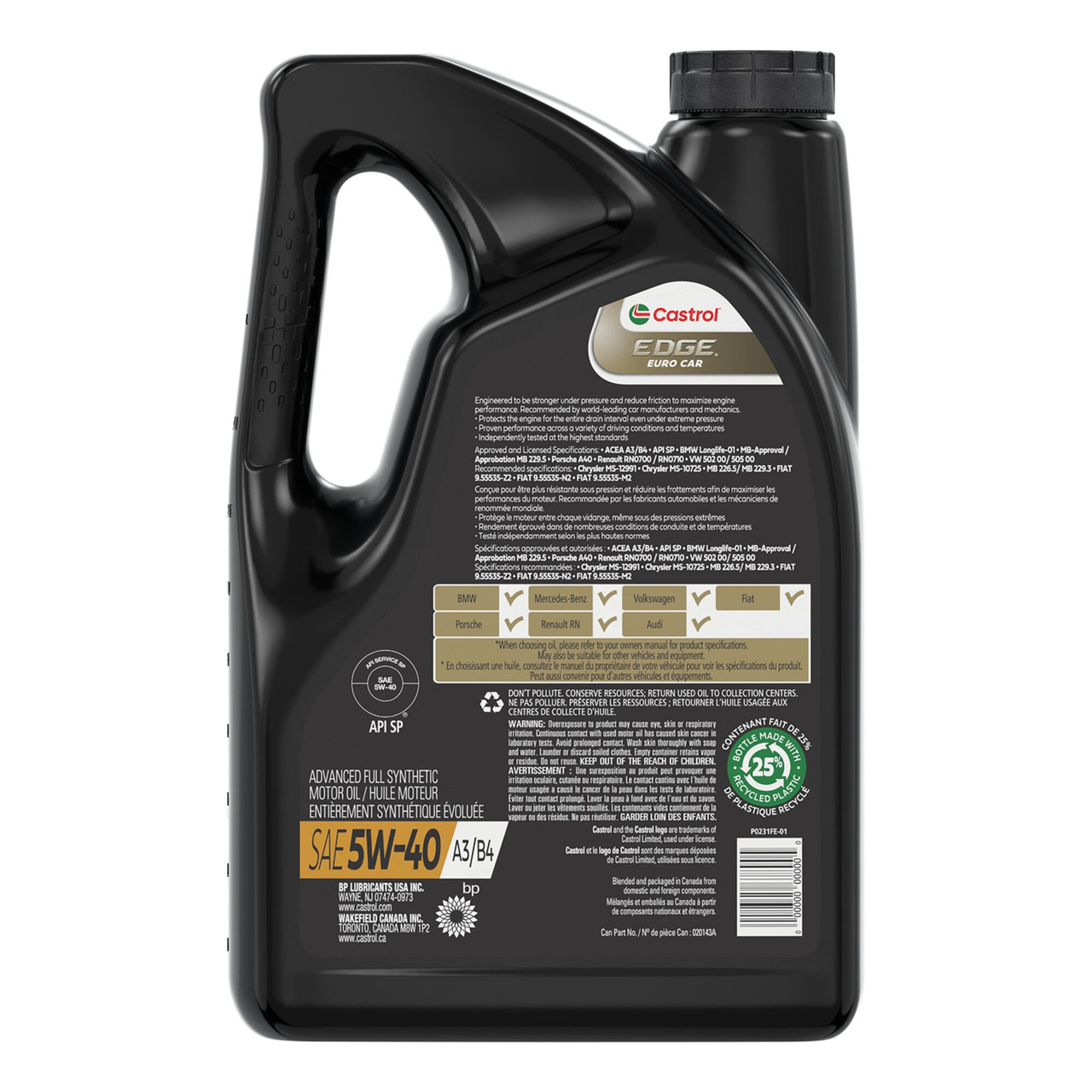 Castrol Edge Euro Car A3/B4 - 5W40 Synthetic Engine Oil - 5L