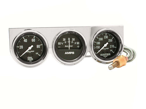 Chrome Oil Pressure/Water Temp/Amperage Triple Gauge, 2-5/8", 100 Psi/280 °F/60A | AUM2395