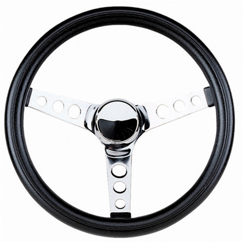 Classic Series Steering Wheel, 13 1/2 in. Diameter, 3 1/2 in. Dish, Black Cushion Grip, Chrome 3-Spoke Design | 031838