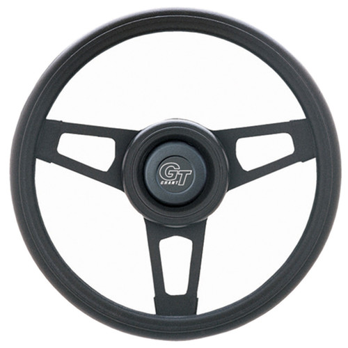 Challenger Steering Wheel, 13.75 in. Diameter, 2 1/4 in. Dish, Black Cushion Grip, Matte Black 3-Spoke Design | 031870