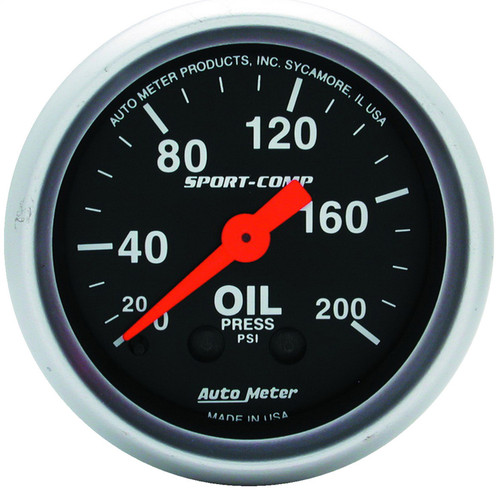 Mechanical Oil Pressure Gauge 2-1/16", 0-200 Psi, Sport-Comp | AUM3322