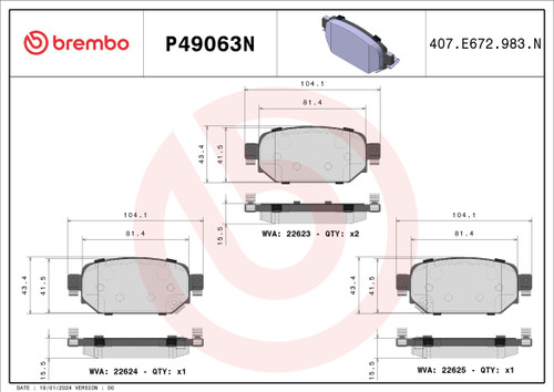 Premium NAO Ceramic OE Equivalent Rear Disc Brake Pad Set | BBBP49063N