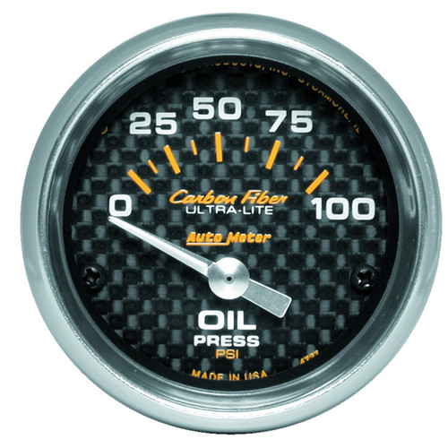 Electric Oil Pressure Gauge 2-1/16", 0-100 Psi, Carbon Fiber | AUM4727