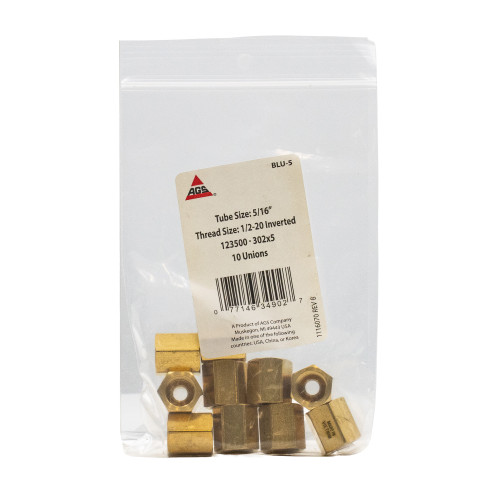 Brass Brake Line Union, 5/16 (1/2-20 Inverted) | AGSBLU-5