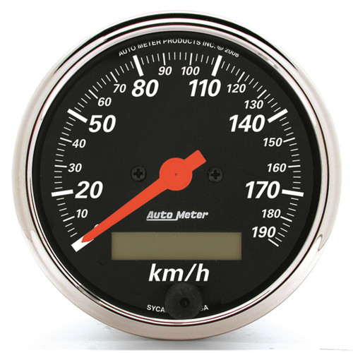 Speedometer Gauge 3-1/8", 0-190 Kph, Designer Black | AUM1487-M