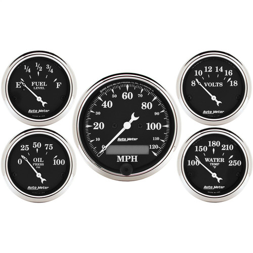 5 Pc. Electric Gauge Kit, 3-1/8" & 2-1/16", Speedometer, Old Tyme Black | AUM1709