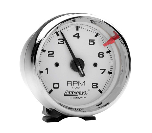Auto Gage Pedestal Tachometer – 3-3/4", 0–8,000 RPM - White/Chrome | AUM2304
