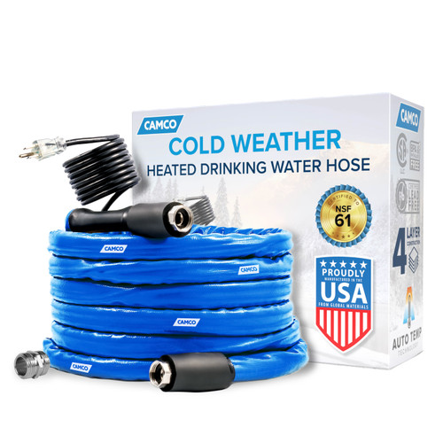 50' Heated Water Hose for RV — Prevents Freezing Down to -20°, 5/8" ID | 49C22912