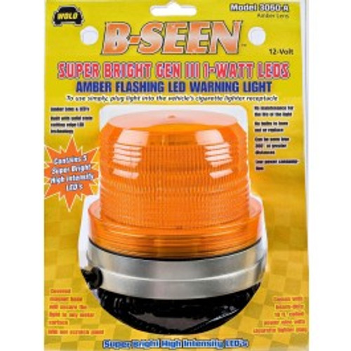 B-SEEN AMBER LENS - LED Warning Light GEN III Technology. Double Flash Pattern, Magnet Base and 10 ft Power Cord Cigarette Lighter plug.  12-Volt. | WOL3050-A