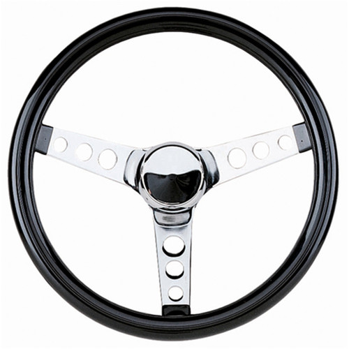 Classic Series Cruising Steering Wheel, 13 1/2 in. Diameter, 3 1/2 in. Dish, Black Gloss Vinyl Grip, Chrome 3-Spoke Design | 031502