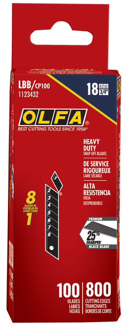 18mm Ultra-Sharp Black Heavy-Duty Snap Blade, Pack of 100 | OLFLBB/CP100
