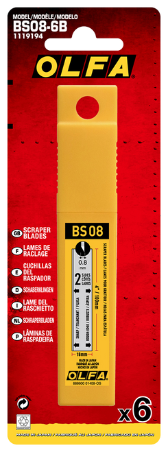 Heavy-Duty Single-Edge Scraper Blade (18mm x 100mm x 0.8mm), Pack of 6 | OLFBS08-6B