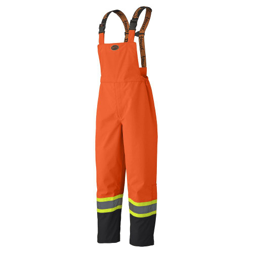 Hi-Vis 300D Trilobal Ripstop Safety Bib Pants - PU Coated - 100% Waterproof- Hi-Vis Orange - XL | SWXV1200450-XL