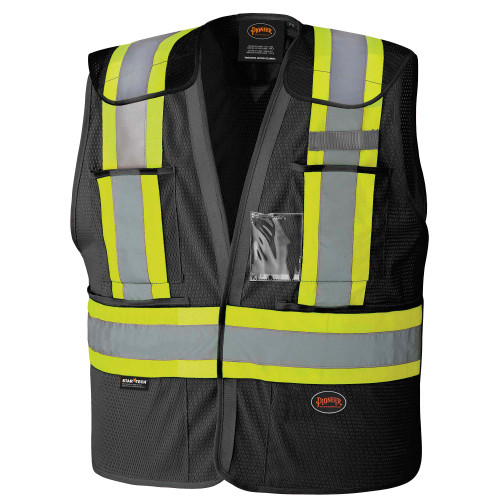 Hi-Vis Poly Mesh Safety Vest - Drop Shoulder - 5-pt Tear-Away - Black 2/3XL | SWXV102147023XL