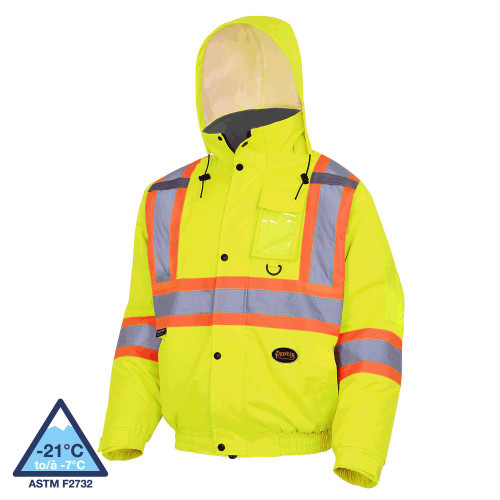 Hi-Vis Winter Safety Bomber - 100% Waterproof - Detachable Hood - Hi-Vis Yellow/Green - S | SWXV1150260-S