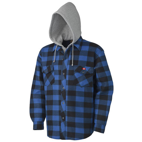 Quilted Polar Fleece Hooded Shirt – Royal/Black Plaid – 2XL | SWXV3080393-2XL