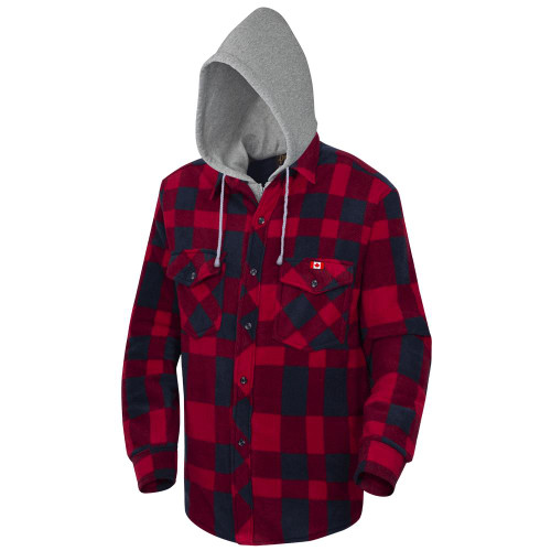 Quilted Polar Fleece Hooded Shirt – Red/Black Plaid – L | SWXV3080397-L