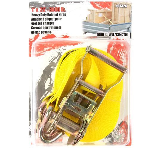 1" X 25' 3000 Lb Ratchet Strap Yellow | 35401326