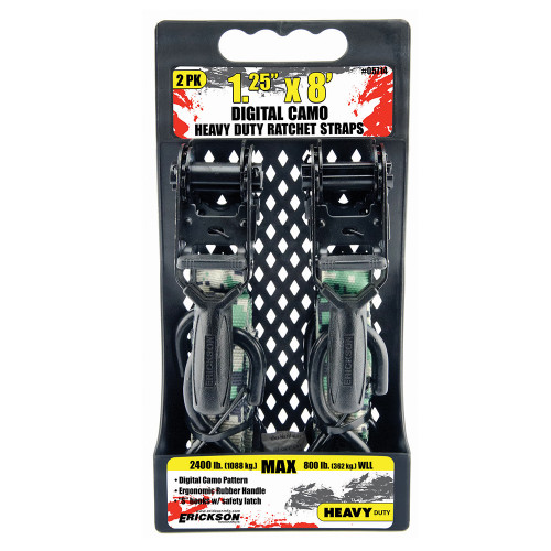 2 Pk1.25" X 8' 2400 Lb Ratchet  W/Built In Soft Tie, 'S' Hks W/ Keeper All Blk Hdwe, Digital Green Camo | 35405714