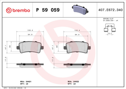 Premium Low-Met OE Equivalent Rear Disc Brake Pad Set | BBBP59059