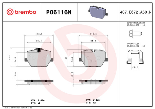 Premium NAO Ceramic OE Equivalent Rear Disc Brake Pad Set | BBBP06116N