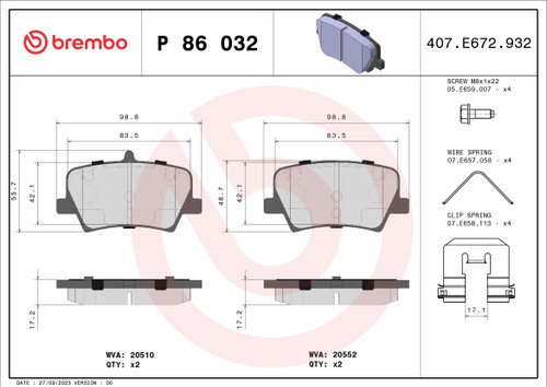 Premium Low-Met OE Equivalent Rear Disc Brake Pad Set | BBBP86032