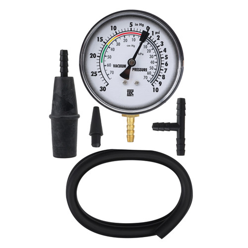 Vacuum Gauge & Carburetor Fuel Pressure Tester Kit: Multiple Adapters & Accessories, Heavy-Duty Bourdon Tube Meter Movement | 3833620