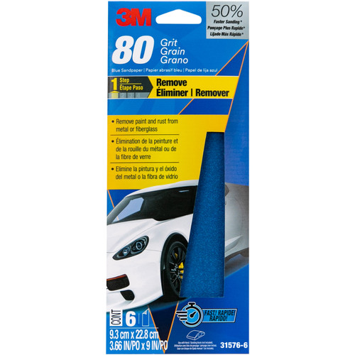 Blue Sandpaper, 3-2/3 in X 9 in, 80 G, 6 Pack | MMM31576-6