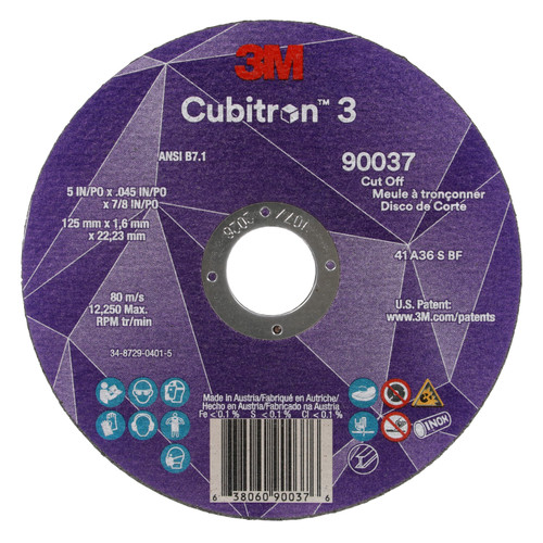Cubitron 3 Cut-Off Wheel, 36+, T1, 5 in x 0.045 in x 7/8 in (125 x 1.6 x 22.23 mm) | MMMAB04007
