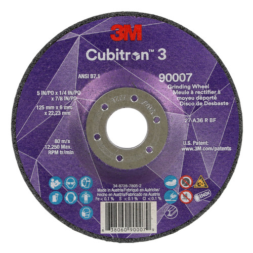 Cubitron 3 Depressed Center Grinding Wheel, 36+, T27, 5 in x 1/4 in x 7/8 in (125x6x22.23mm) ANSI | MMM90007