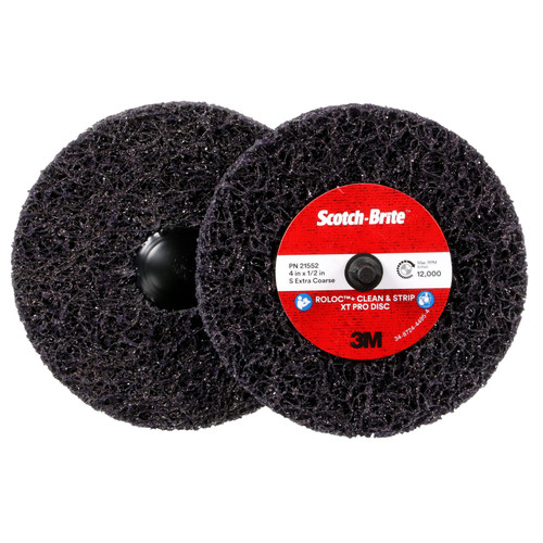 Scotch-Brite Roloc+ Clean and Strip XT Pro Disc, XO-ZR+, SiC Extra Coarse, TR+, Purple, 4 in x 1/2 in | MMM21552