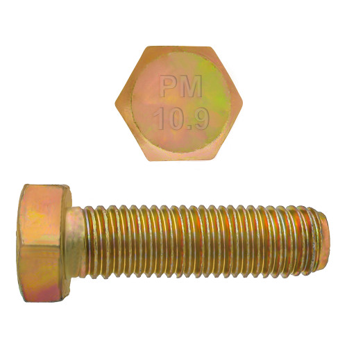 M12-1.75 x 40mm Metric Hex Head Cap Bolts Class 10.9 Coarse Zinc-Yellow DIN933 FT | 105009-023