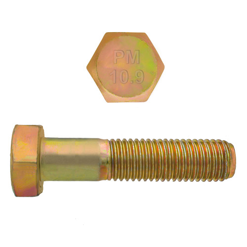 M12-1.75 x 45mm Metric Hex Head Cap Bolts Class 10.9 Coarse Zinc-Yellow DIN931 PT | 105613-417