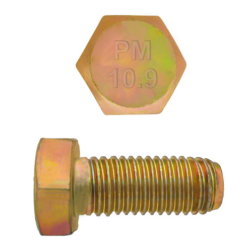 M10-1.50 x 20mm Metric Hex Head Cap Bolts Class 10.9 Coarse Zinc-Yellow DIN933 FT | 105009-013