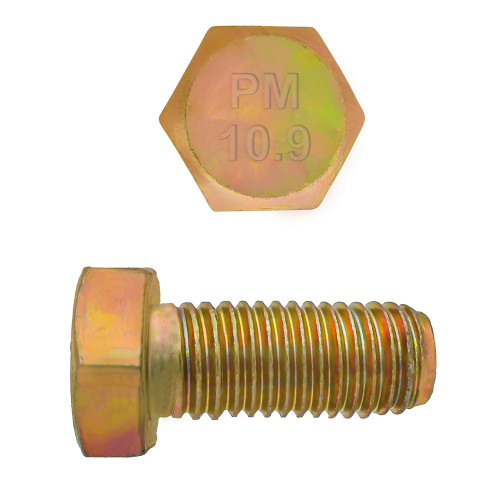 M12-1.75 x 25mm Metric Hex Head Cap Bolts Class 10.9 Coarse Zinc-Yellow DIN933 FT | 105613-412