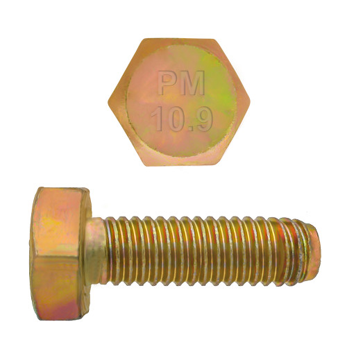 M6-1.00 x 16mm Metric Hex Head Cap Bolts Class 10.9 Coarse Zinc-Yellow DIN933 FT | 105613-270