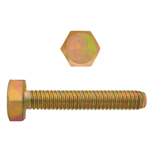 M5-0.80 x 25mm Metric Hex Head Cap Bolts Class 10.9 Coarse Zinc-Yellow DIN933 FT | 105613-205