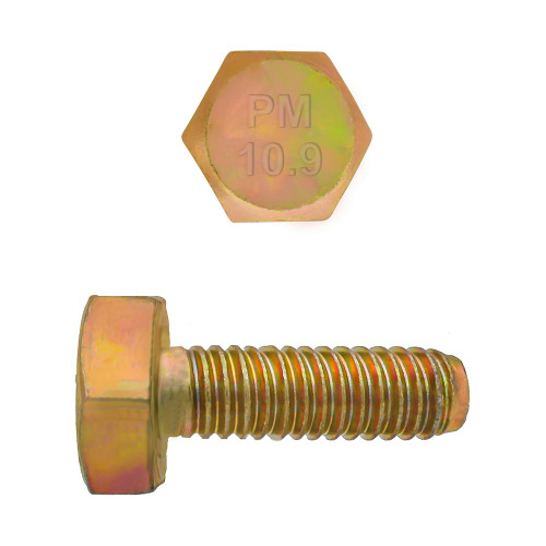 M5-0.80 x 12mm Metric Hex Head Cap Bolts Class 10.9 Coarse Zinc-Yellow DIN933 FT | 105613-198