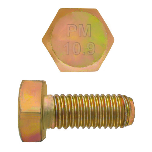 M8-1.25 x 16mm Metric Hex Head Cap Bolts Class 10.9 Coarse Zinc-Yellow DIN933 FT | 105613-314