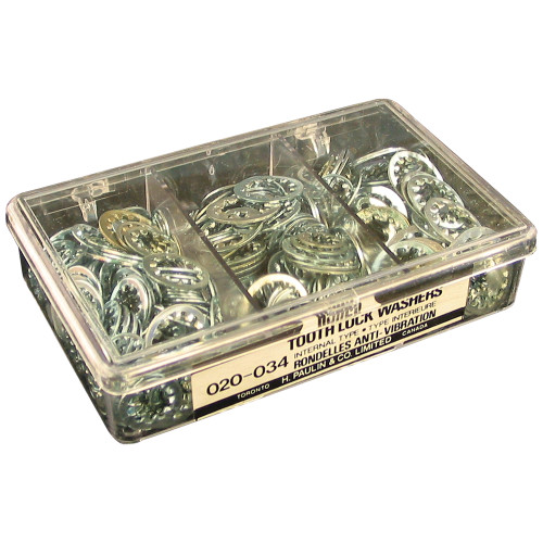 Steel Bright  Internal Type  Tooth Lock Washers Assortment - Contains 225 Washers, 6 Sizes | 105020-034