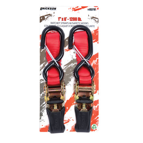 1"X6' 1200 Lb Hd Motorcycle Strap W/ Safety Hks Red | 35405710