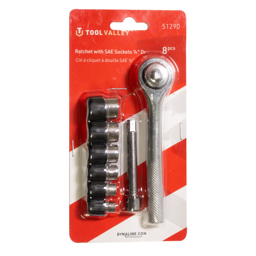 Ratchet with SAE Sockets 1/4" Dr, 8 Pcs - Red Table | TCT51290